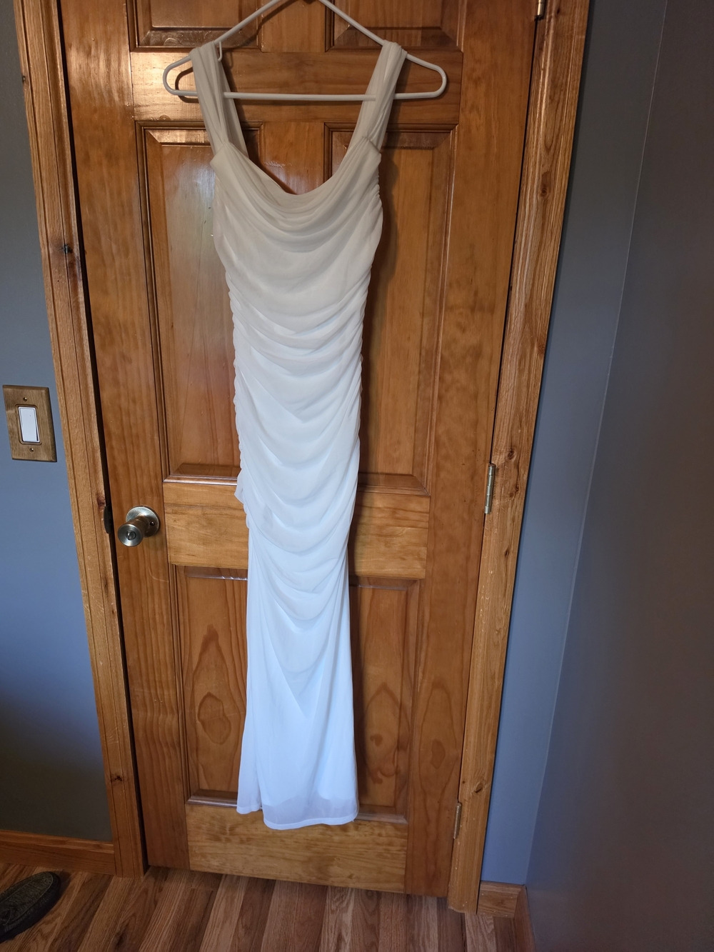 White Ruched Maxi Dress with Wide Straps